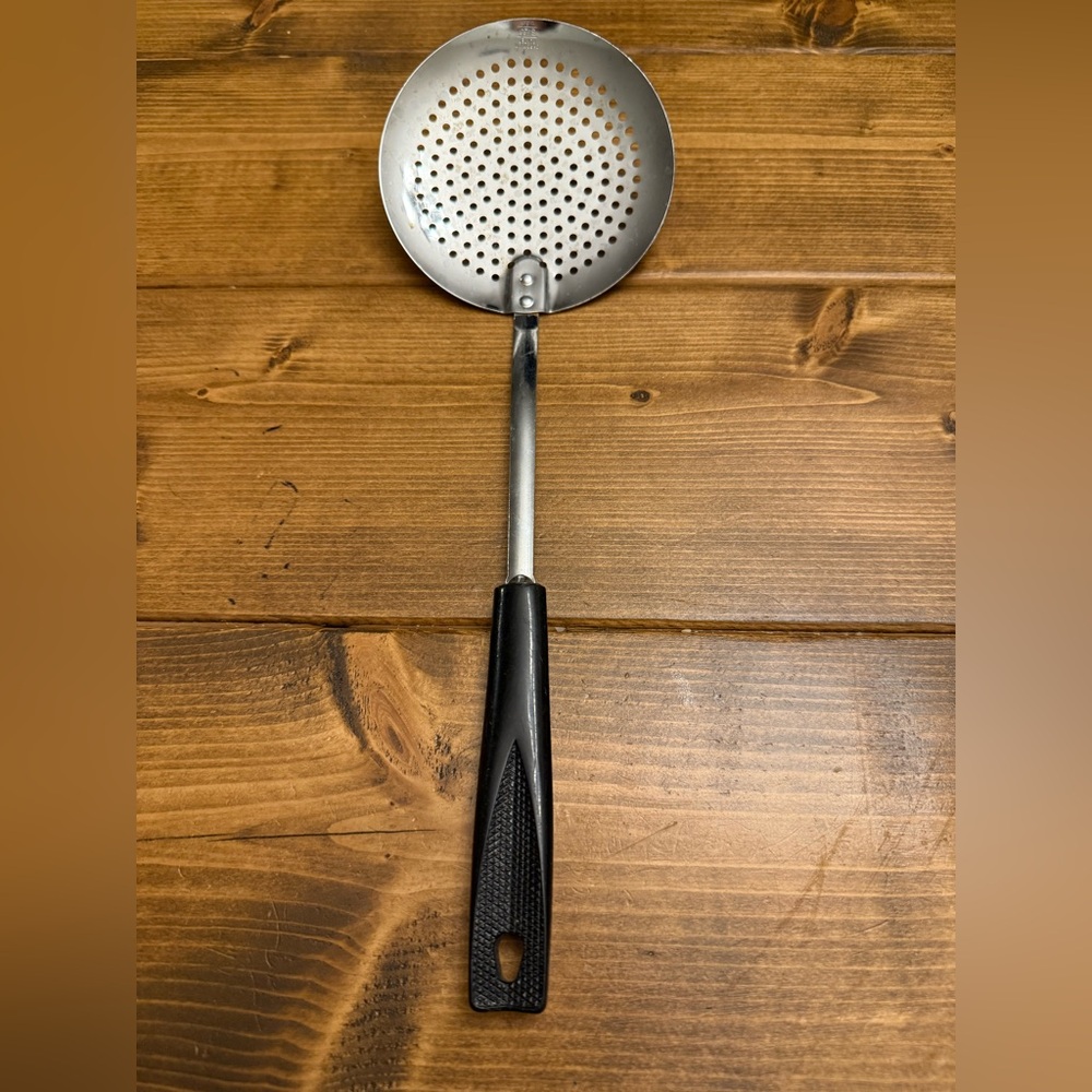 Ekco Chrome Plated Skimmer Strainer Fryer Spoon Ladle Black Handle Vintage